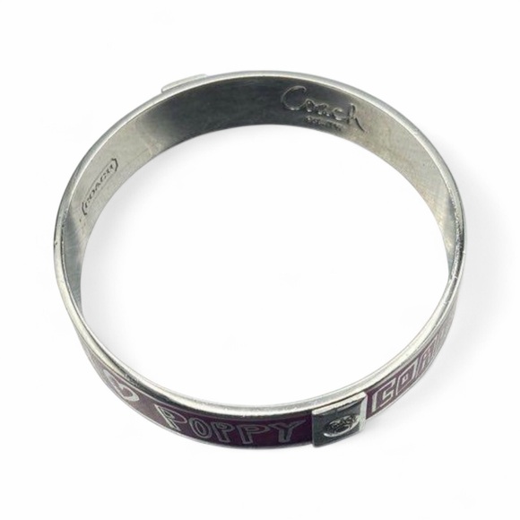 Coach Poppy Pink Enamel & Silver-Tone Bangle Bracelet Excellent Condition - Picture 9 of 11